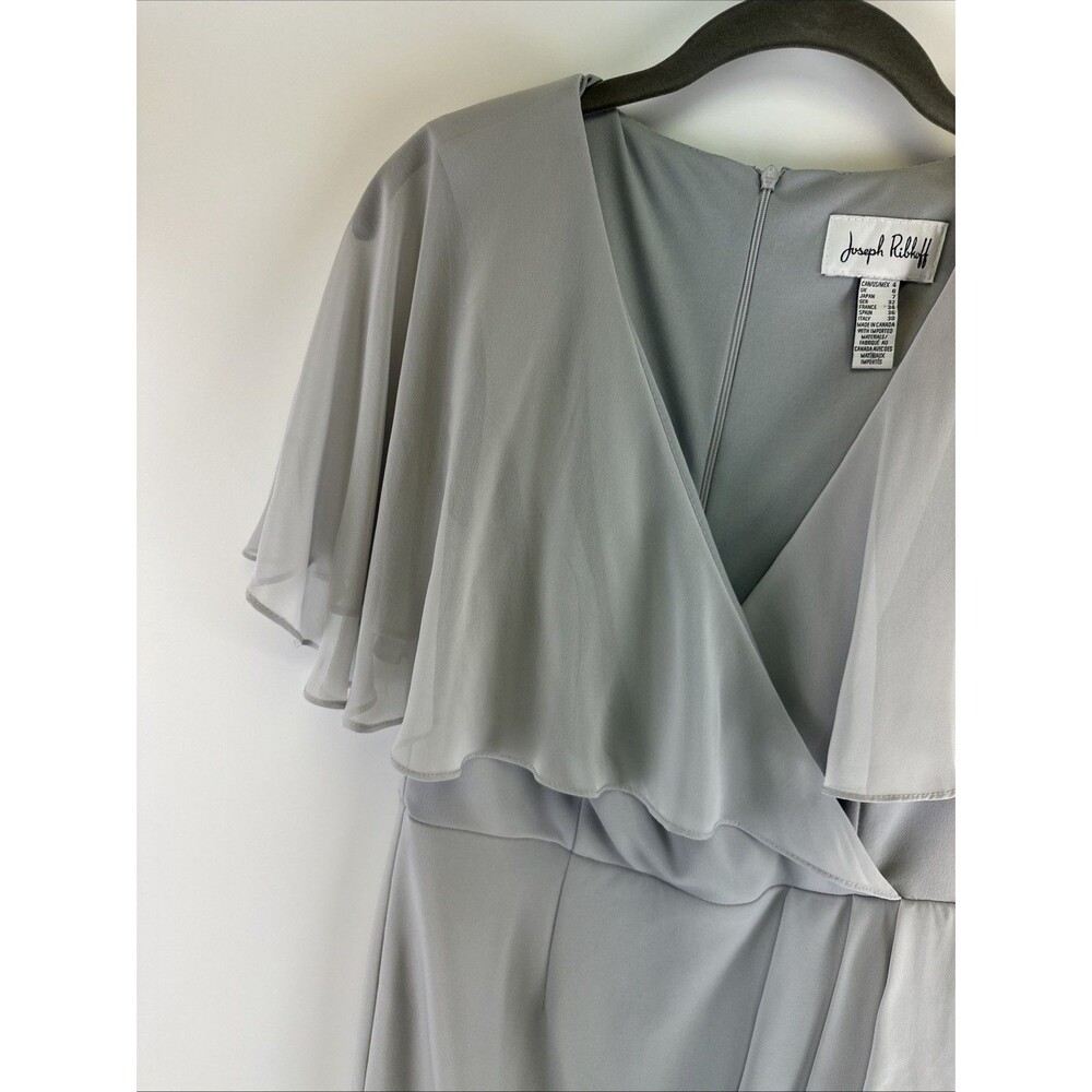 Joseph Ribkoff Dress Gray Chiffon Ruffle Shawl V-Neck Womens 4 - Picture 3 of 12